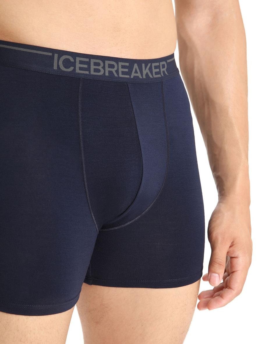 Midnight Navy Icebreaker Merino Anatomica Boxers Men's Underwear | AU 1315QMAZ